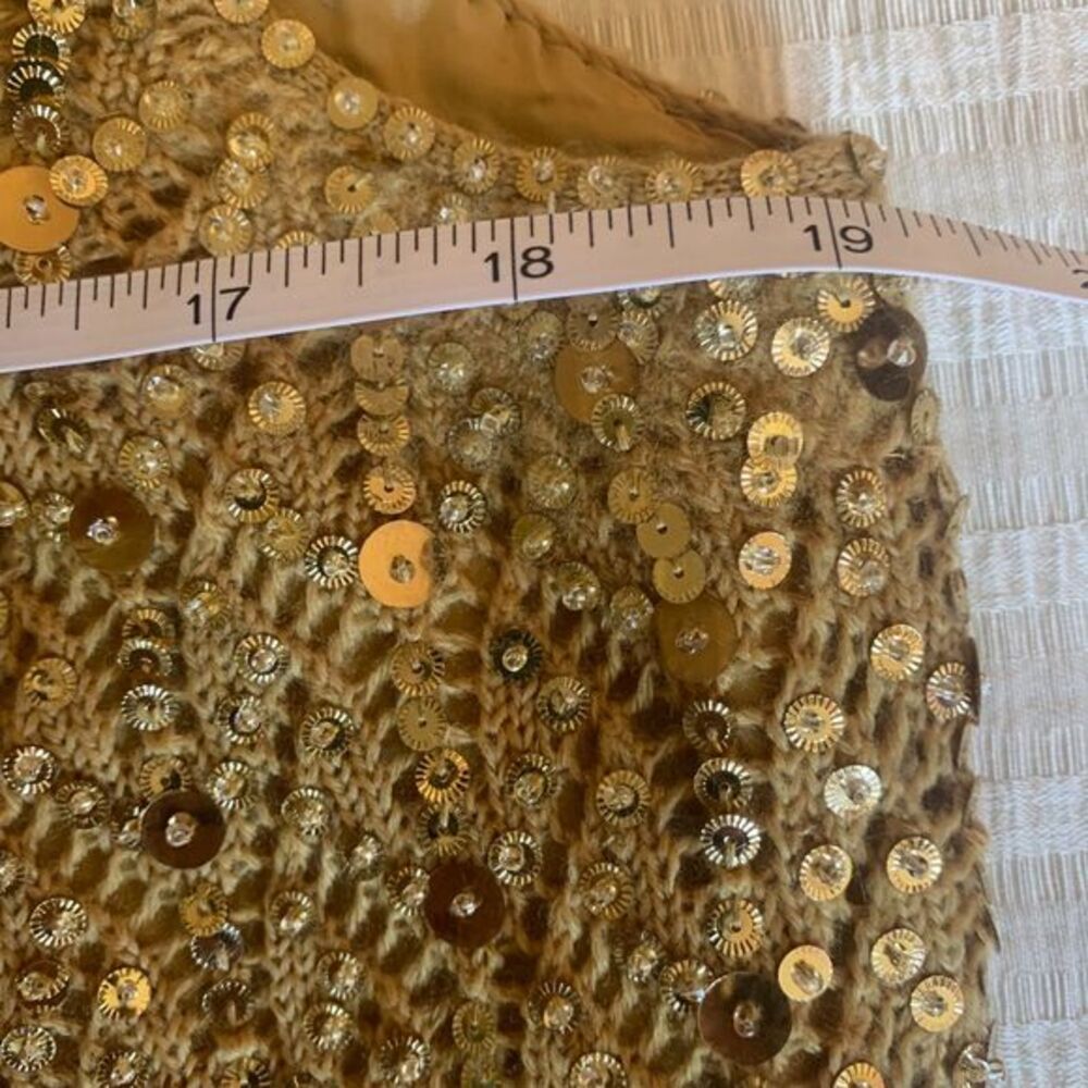 Vtg‎ 60s Gold Sequin Knit Lace Sweater Vest Wool Hand Beaded Holiday Mod sz 40 - Picture 5 of 9